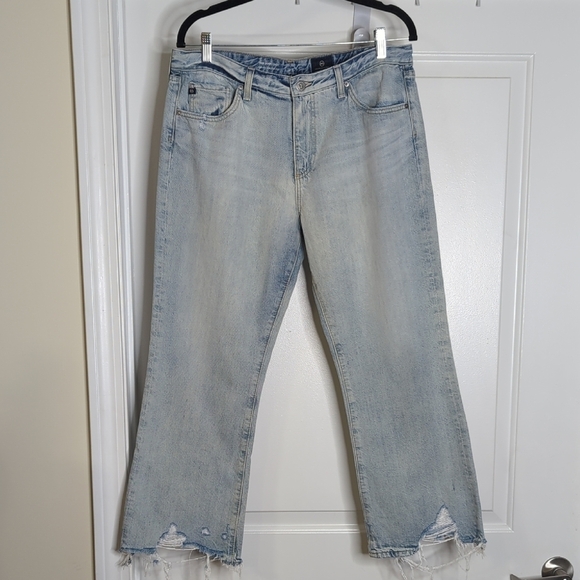 Adriano Goldschmiede The Jodi Crop High Rise Slim Flare Distressed Hem Jeans W32 - Picture 10 of 16